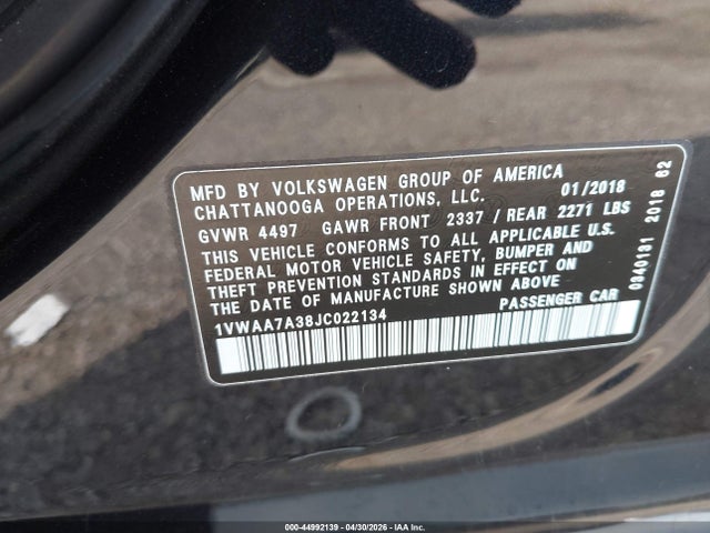 Aukcja sprzedaży 2018 Volkswagen Passat 2.0t R-line/2.0t S, vin: 1VWAA7A38JC022134, numer aukcji: 44992139
