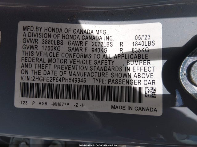 Honda Civic Sport 2023 2HGFE2F54PH549945 Image 9