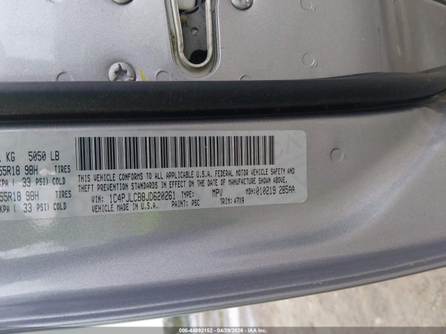 44992152 :رقم المزاد ، 1C4PJLCB8JD620261 vin ، 2018 Jeep Cherokee Latitude Fwd مزاد بيع