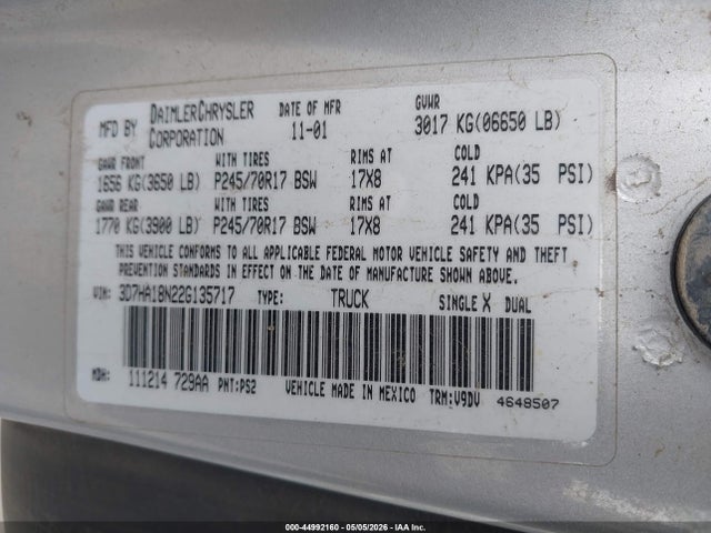 Aukcja sprzedaży 2002 Dodge Ram 1500 St, vin: 3D7HA18N22G135717, numer aukcji: 44992160