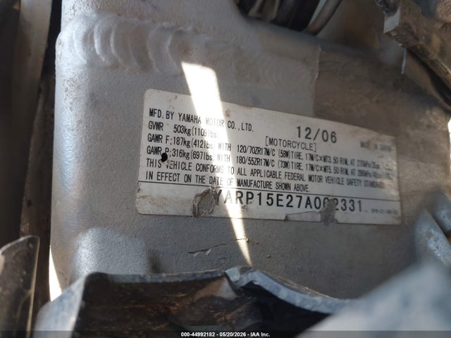 Продажа на аукционе авто 2007 Yamaha Fjr1300, vin: JYARP15E27A002331, номер лота: 44992182
