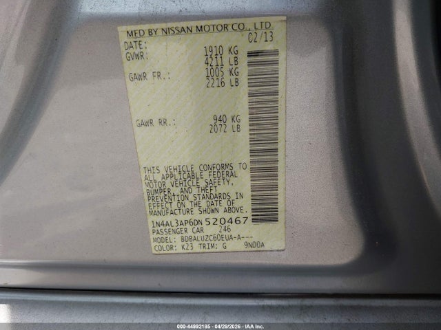 Aukcja sprzedaży 2013 Nissan Altima 2.5 Sv, vin: 1N4AL3AP6DN520467, numer aukcji: 44992185
