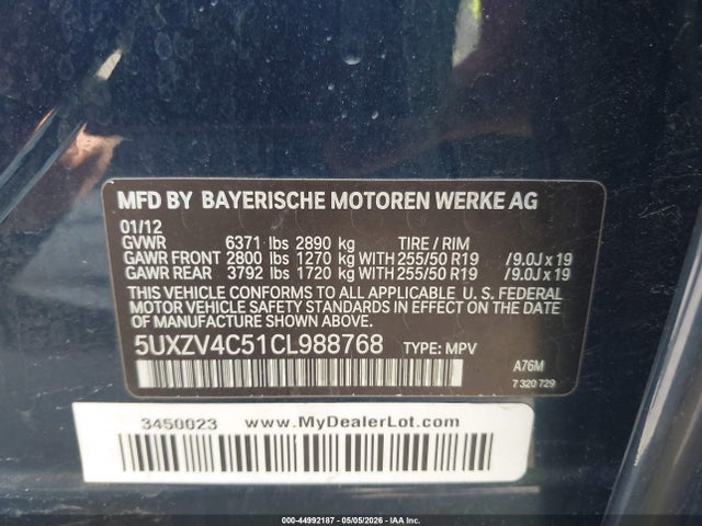 Продаж на аукціоні авто 2012 Bmw X5 Xdrive35i/xdrive35i Premium/xdrive35i Sport Activity, vin: 5UXZV4C51CL988768, номер лоту: 44992187