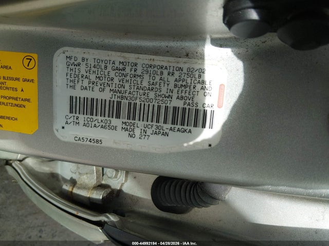 Aukcja sprzedaży 2002 Lexus Ls 430, vin: JTHBN30F520072507, numer aukcji: 44992194