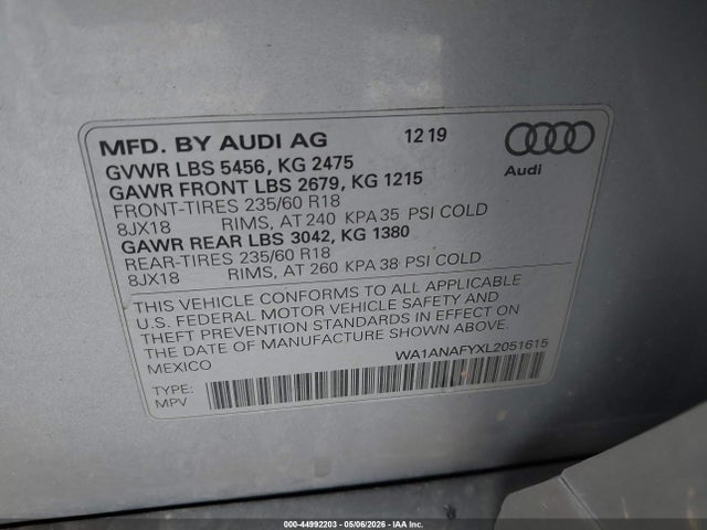 Aukcja sprzedaży 2020 Audi Q5 Premium 45 Tfsi Quattro S Tronic, vin: WA1ANAFYXL2051615, numer aukcji: 44992203