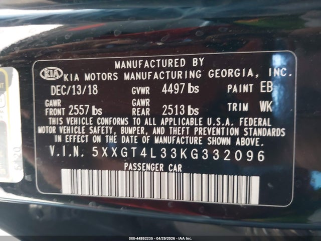 KIA Optima Lx 2019 5XXGT4L33KG332096 Image 9