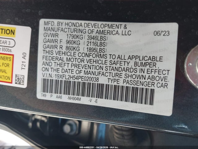 Auction sale of the 2023 Honda Civic Lx, vin: 19XFL2H54PE020038, lot number: 44992251