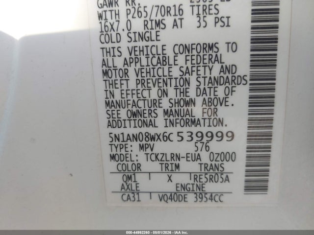 Продаж на аукціоні авто 2006 Nissan Xterra S, vin: 5N1AN08WX6C539999, номер лоту: 44992260