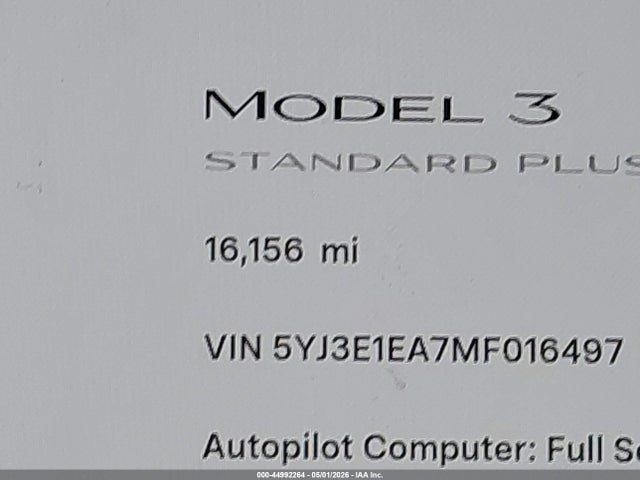 44992264 :رقم المزاد ، 5YJ3E1EA7MF016497 vin ، 2021 Tesla Model 3 Standard Range Plus Rear-wheel Drive مزاد بيع