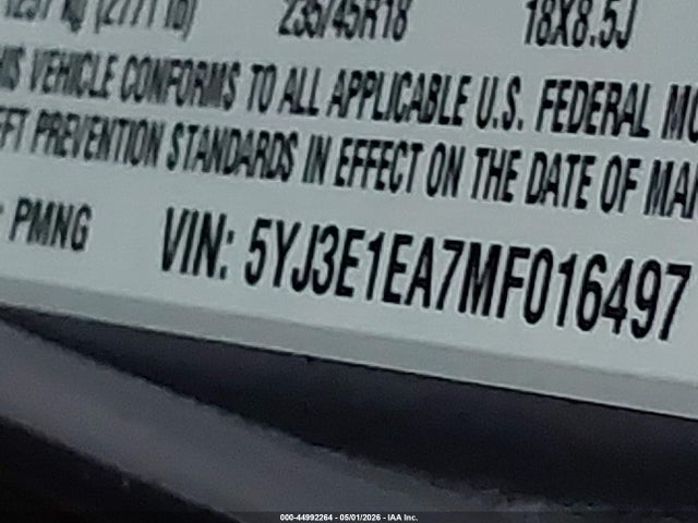 44992264 :رقم المزاد ، 5YJ3E1EA7MF016497 vin ، 2021 Tesla Model 3 Standard Range Plus Rear-wheel Drive مزاد بيع