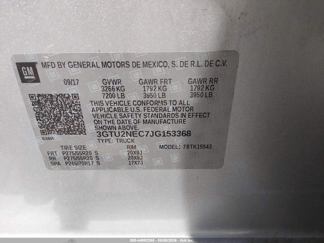 Aukcja sprzedaży 2018 Gmc Sierra K1500 Slt, vin: 3GTU2NEC7JG153368, numer aukcji: 44992268