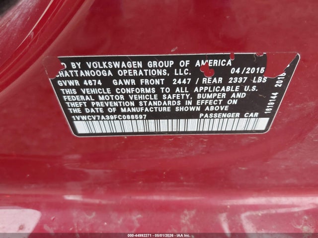 Продаж на аукціоні авто 2015 Volkswagen Passat 2.0l Tdi Sel Premium, vin: 1VWCV7A39FC088597, номер лоту: 44992271