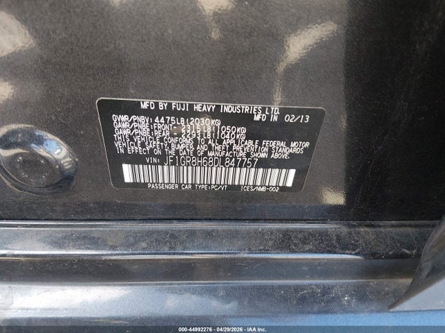 44992276 :رقم المزاد ، JF1GR8H68DL847757 vin ، 2013 Subaru Impreza Wrx Sti مزاد بيع