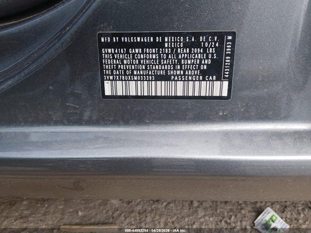 Продаж на аукціоні авто 2025 Volkswagen Jetta 1.5t Se, vin: 3VW7X7BUXSM033393, номер лоту: 44992284