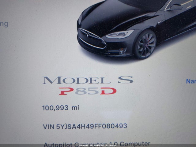 2015 Tesla Model S 85d/p85d მანქანა იყიდება აუქციონზე, vin: 5YJSA4H49FF080493, აუქციონის ნომერი: 44992295