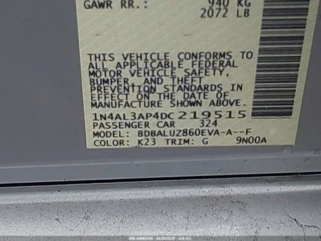 44992306 :رقم المزاد ، 1N4AL3AP4DC219515 vin ، 2013 Nissan Altima 2.5 Sv مزاد بيع