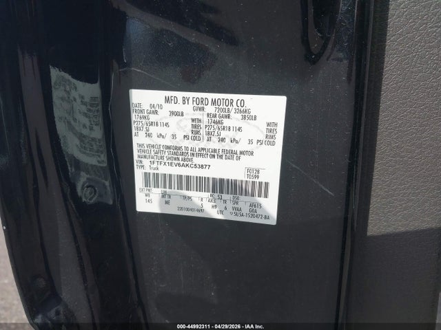 44992311 :رقم المزاد ، 1FTFX1EV6AKC53877 vin ، 2010 Ford F-150 Fx4/lariat/xl/xlt مزاد بيع