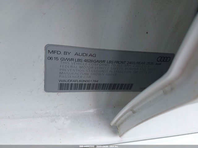 Aukcja sprzedaży 2016 Audi A4 2.0t Premium, vin: WAUDFAFL6GN001784, numer aukcji: 44992355