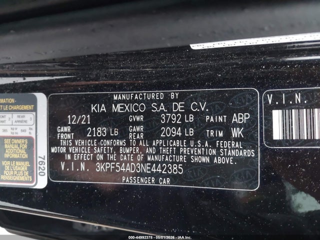 Aukcja sprzedaży 2022 Kia Forte Gt-line, vin: 3KPF54AD3NE442385, numer aukcji: 44992378