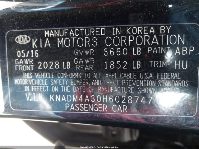 Продажа на аукционе авто 2017 Kia Rio Lx, vin: KNADM4A30H6028747, номер лота: 44992387