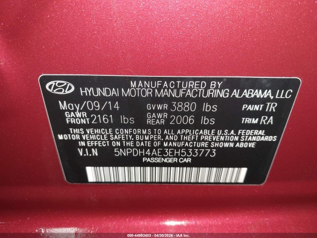 Продажа на аукционе авто 2014 Hyundai Elantra Se, vin: 5NPDH4AE3EH533773, номер лота: 44992403