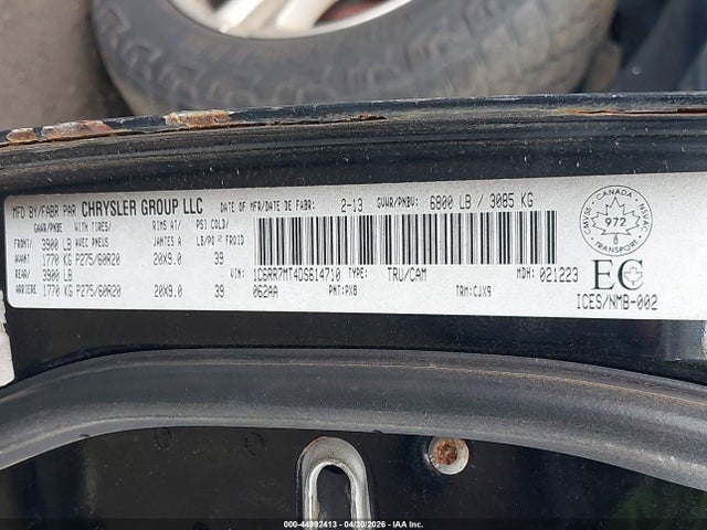 44992413 :رقم المزاد ، 1C6RR7MT4DS614710 vin ، 2013 Ram 1500 Sport مزاد بيع