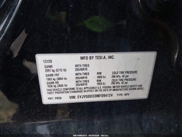 5YJYGDEE0MF094124 Tesla Model Y Long Range Dual Motor All-wheel Drive
