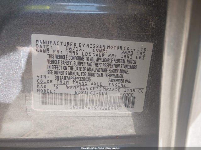 Продаж на аукціоні авто 2015 Nissan Sentra S, vin: 3N1AB7AP5FY320435, номер лоту: 44992474