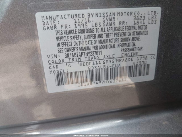 3N1AB7AP7HY237611 Nissan SENTRA S
