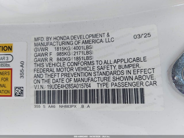 Продаж на аукціоні авто 2025 Acura Integra, vin: 19UDE4H28SA015764, номер лоту: 44992480