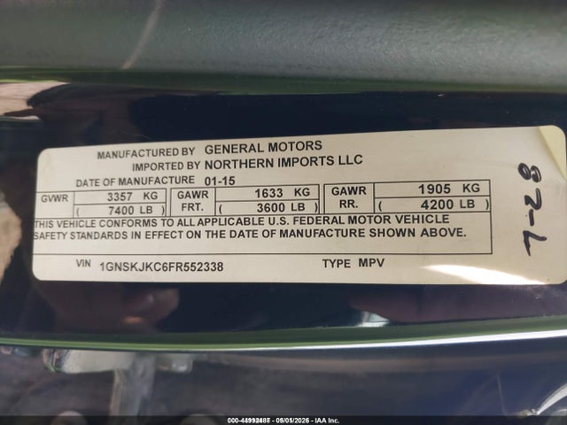 1GNSKJKC6FR552338 Chevrolet Suburban 1500 Lt