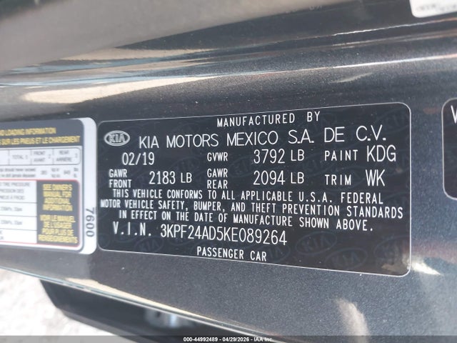 Продажа на аукционе авто 2019 Kia Forte Fe, vin: 3KPF24AD5KE089264, номер лота: 44992489