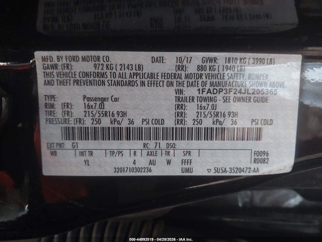 Продажа на аукционе авто 2018 Ford Focus Se, vin: 1FADP3F24JL205365, номер лота: 44992519