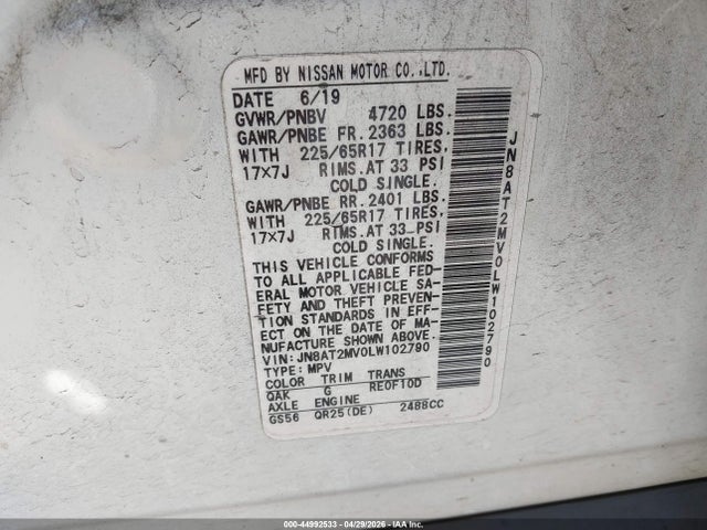 JN8AT2MV0LW102790 Nissan Rogue Sv Intelligent Awd