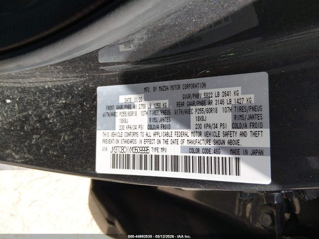 44992538 :رقم المزاد ، JM3TCBCYXM0509995 vin ، 2021 Mazda Cx-9 Touring مزاد بيع