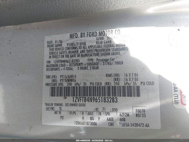 Продажа на аукционе авто 2006 Ford Mustang V6, vin: 1ZVFT84N965183283, номер лота: 44992539