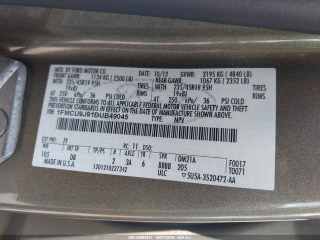Продаж на аукціоні авто 2013 Ford Escape Titanium, vin: 1FMCU9J91DUB49045, номер лоту: 44992541