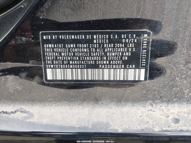 2025 Volkswagen Jetta 1.5t Se მანქანა იყიდება აუქციონზე, vin: 3VW7X7BU6SM008037, აუქციონის ნომერი: 44992550