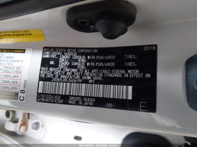 Продажа на аукционе авто 2018 Toyota 4runner Limited, vin: JTEBU5JRXJ5606199, номер лота: 44992553