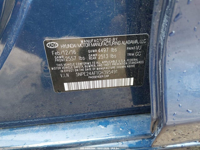 Aukcja sprzedaży 2016 Hyundai Sonata Se, vin: 5NPE24AF1GH395491, numer aukcji: 44992564
