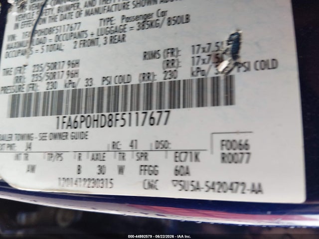 Ford FUSION SE 2015 1FA6P0HD8F5117677 Image 9
