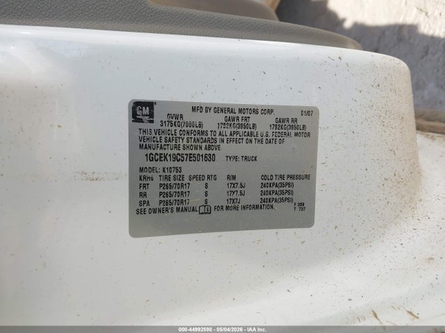 Aukcja sprzedaży 2007 Chevrolet Silverado 1500 Work Truck, vin: 1GCEK19C57E501630, numer aukcji: 44992598