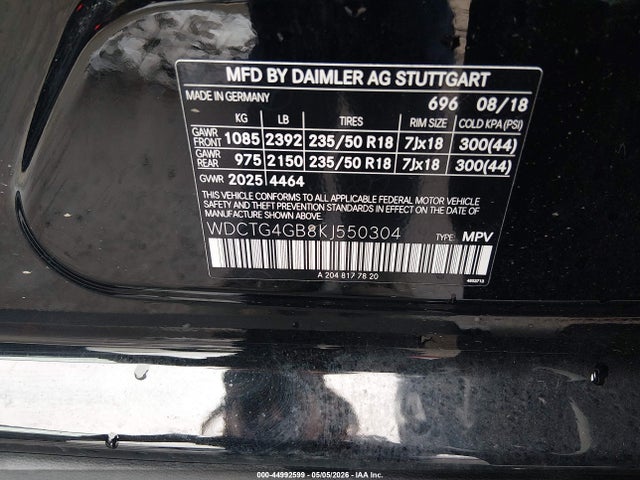 Продажа на аукционе авто 2019 Mercedes-benz Gla 250 4matic, vin: WDCTG4GB8KJ550304, номер лота: 44992599