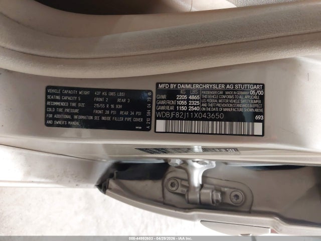 2001 Mercedes-benz E 320 4m მანქანა იყიდება აუქციონზე, vin: WDBJF82J11X043650, აუქციონის ნომერი: 44992603