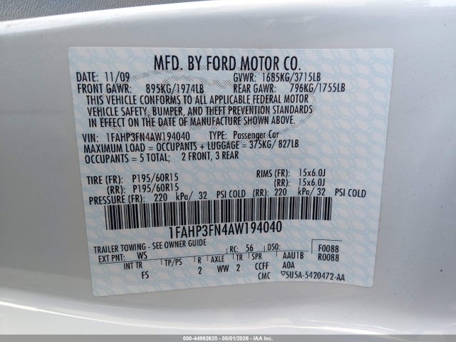 Продажа на аукционе авто 2010 Ford Focus Se, vin: 1FAHP3FN4AW194040, номер лота: 44992620