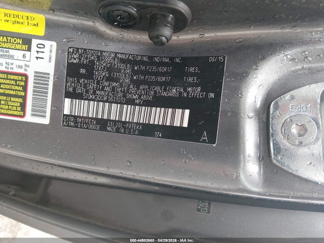 2015 Toyota Sienna Le 8 Passenger მანქანა იყიდება აუქციონზე, vin: 5TDKK3DC8FS631013, აუქციონის ნომერი: 44992660