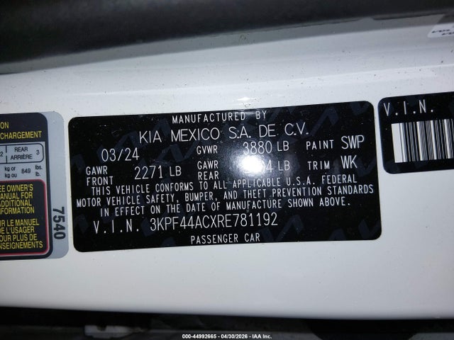Продажа на аукционе авто 2024 Kia Forte Gt Manual, vin: 3KPF44ACXRE781192, номер лота: 44992665
