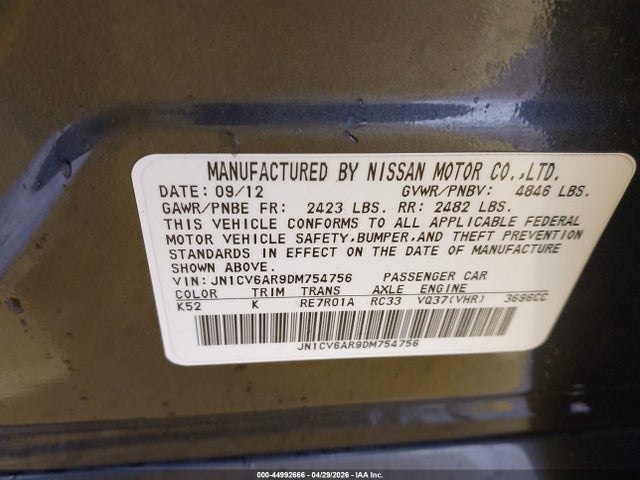 Продаж на аукціоні авто 2013 Infiniti G37x, vin: JN1CV6AR9DM754756, номер лоту: 44992666