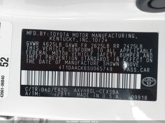 Aukcja sprzedaży 2025 Toyota Camry Se, vin: 4T1DAACK6SU065749, numer aukcji: 44992667