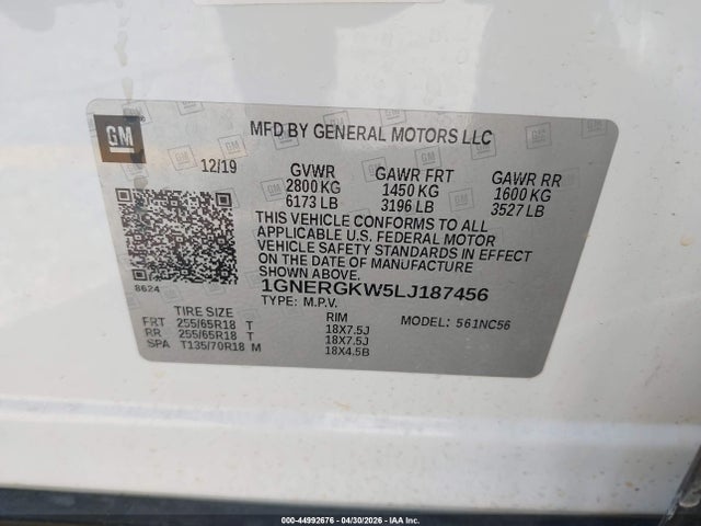 1GNERGKW5LJ187456 Chevrolet Traverse Fwd Lt Cloth